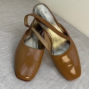 Rachel Comey Tan Leather Slingback Pump 6.5 Square Toe Block Heel Retro Inspired